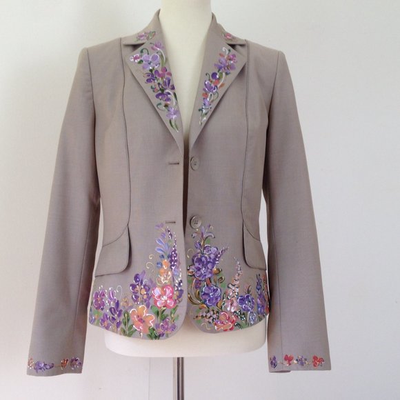 Calvin Klein Hand Painted Floral Blazer Jacket - Picture 2 of 16